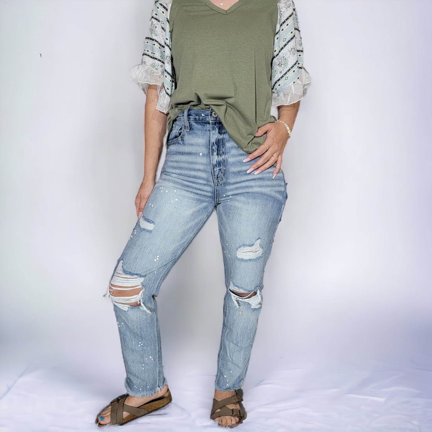 Kan Can High Rise Distressed Slim Straight Jeans