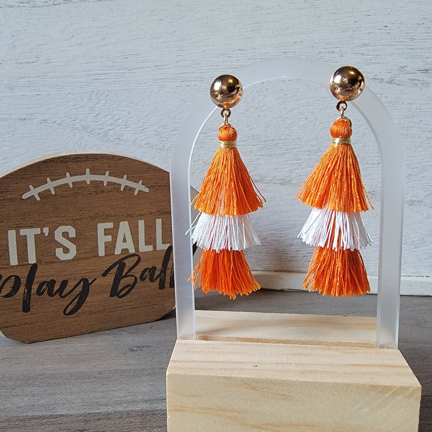 Gameday Orange & White Tassel Earrings