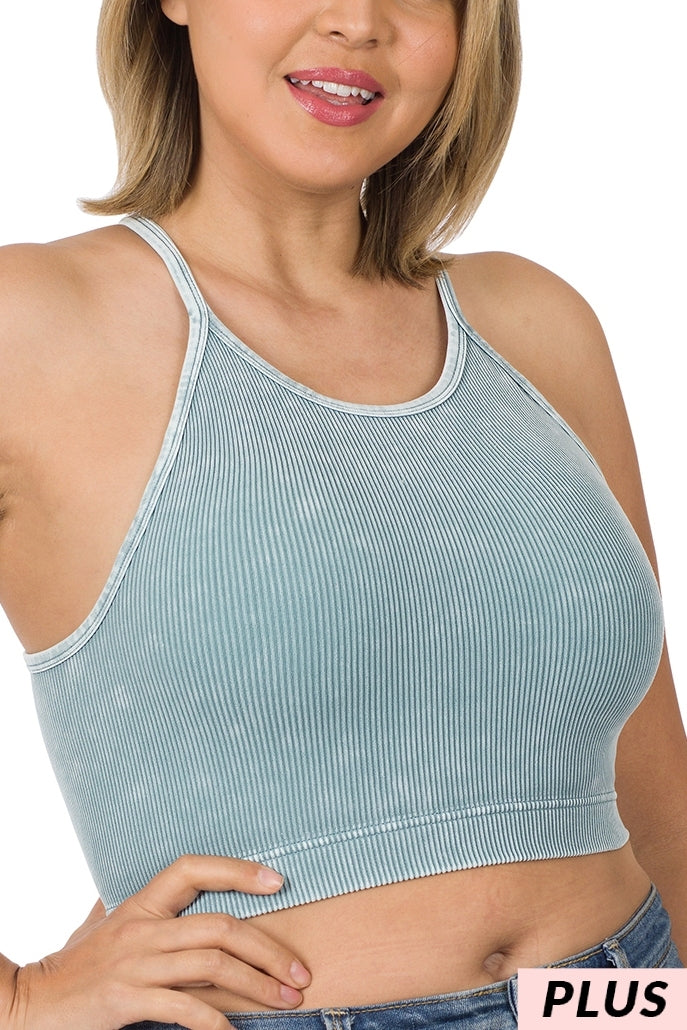 Plus Size Washed Ribbed Cropped Cami