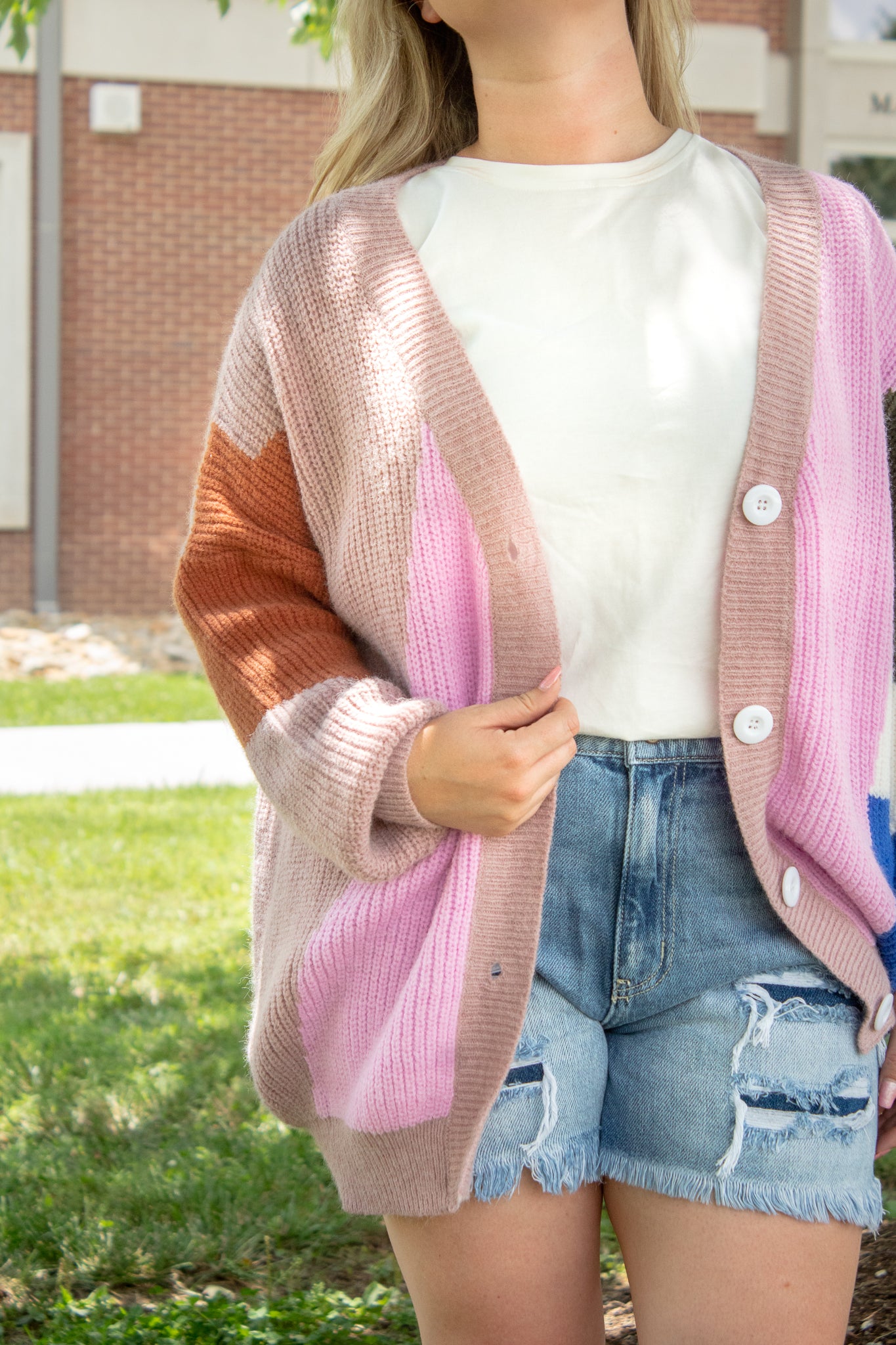 Color Block Pink Cardigan