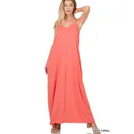 V-Neck Cami Maxi Dress With Side Pockets