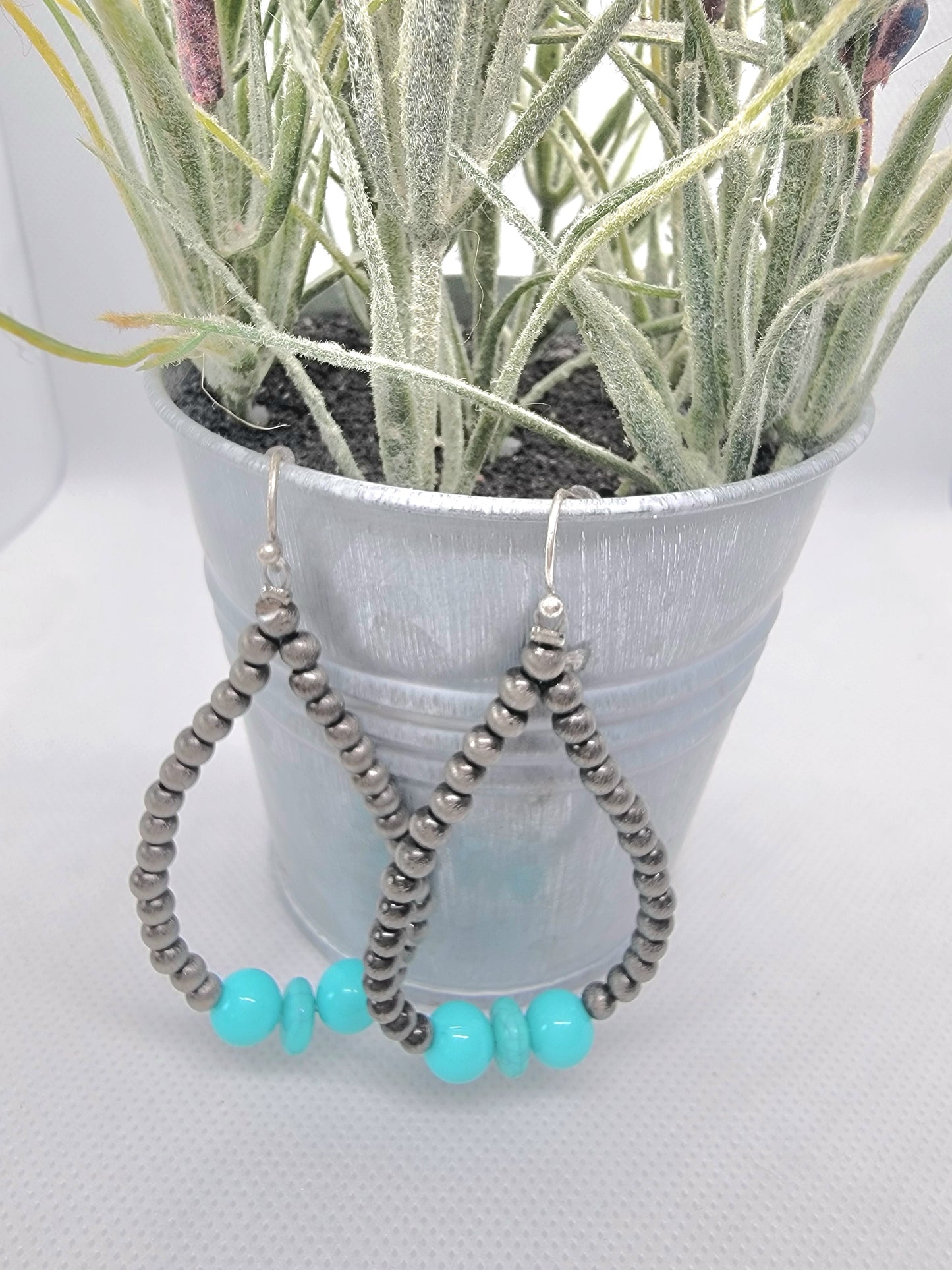 Faux Pearl and Turquoise Drop Earrings