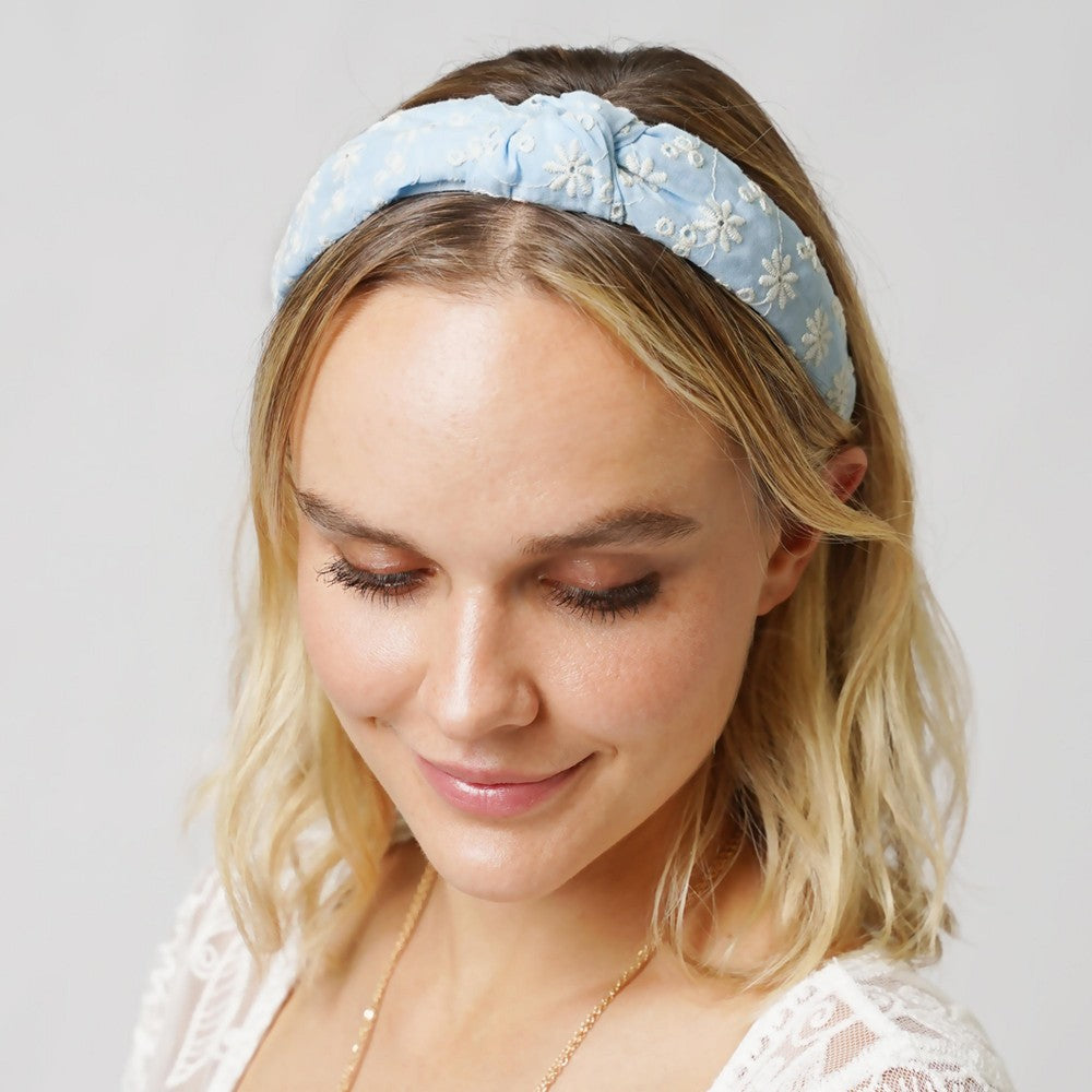 "Daisy Days" Embroidered Daisy Headband With Top Knot