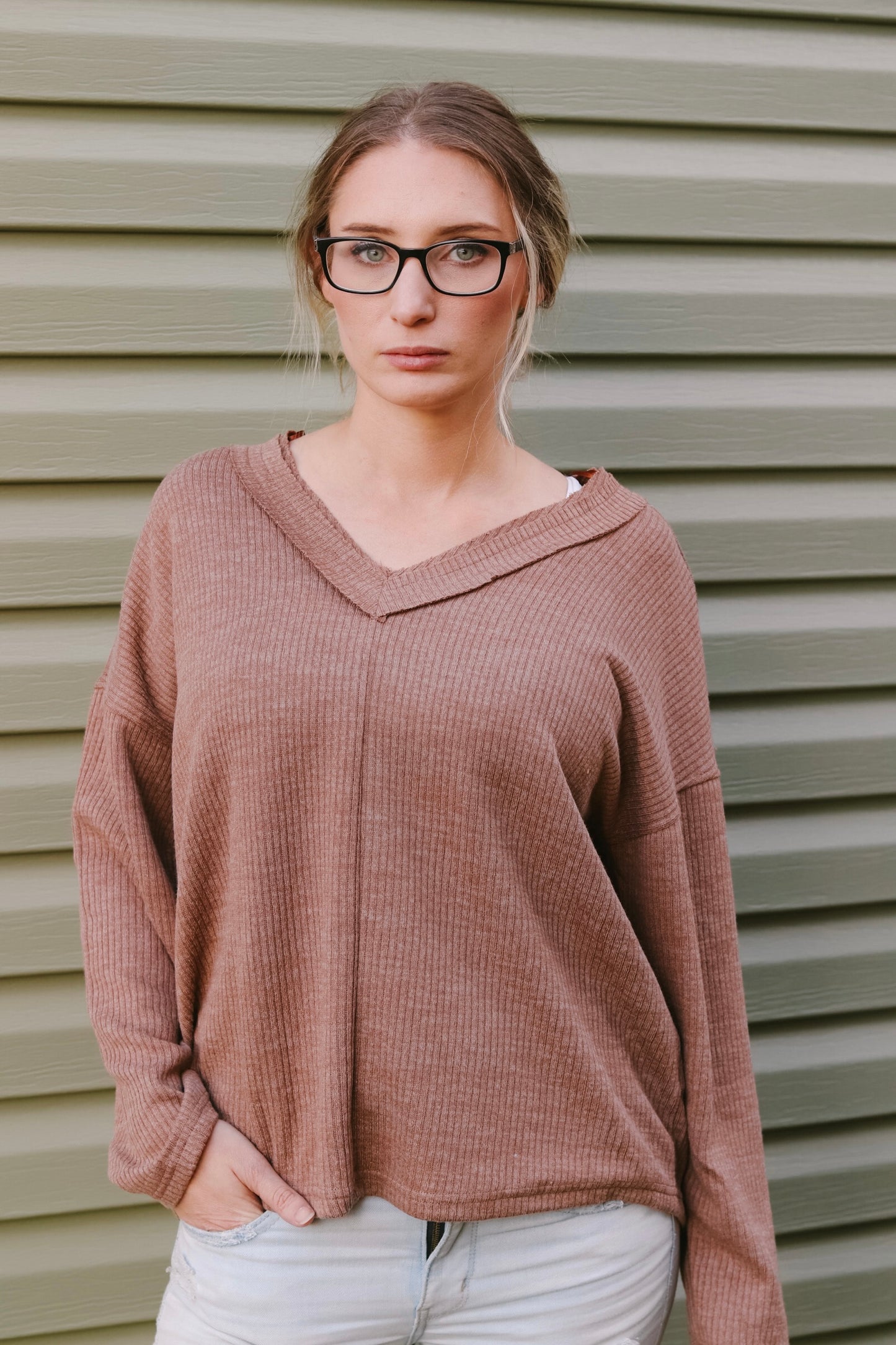 "Take Me Out or Let's Stay In" V-Neck Drop Shoulder Sweater