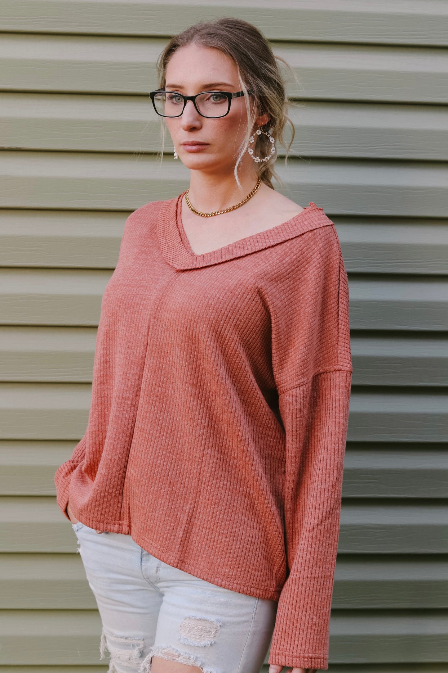 "Take Me Out or Let's Stay In" V-Neck Drop Shoulder Sweater