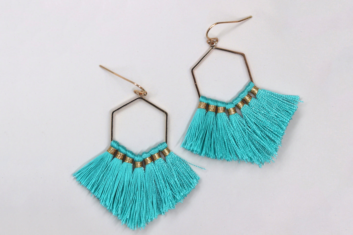 "Shella-brate Good Times" Turquoise Hexagonal Tassel Earrings