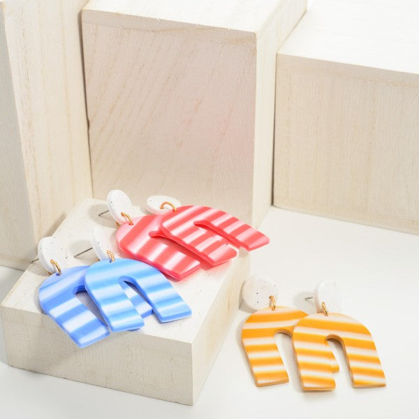 Striped Arch Polymer Clay Drop Earrings