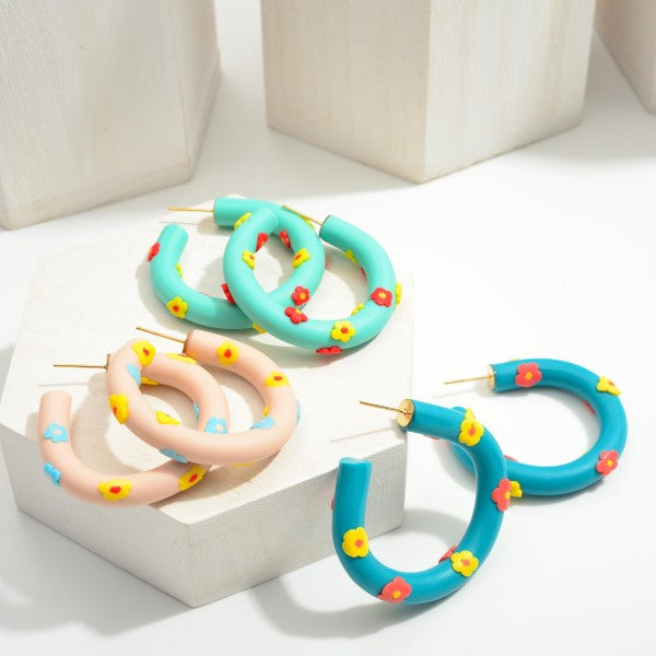 Floral Hoop Polymer Clay Earrings