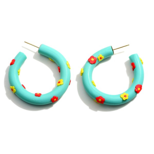 Floral Hoop Polymer Clay Earrings