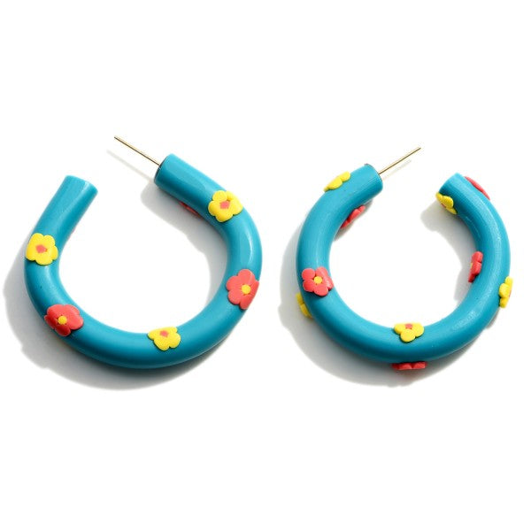 Floral Hoop Polymer Clay Earrings