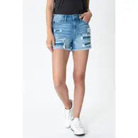 Kan Can High Rise Fray Hem Mom Shorts