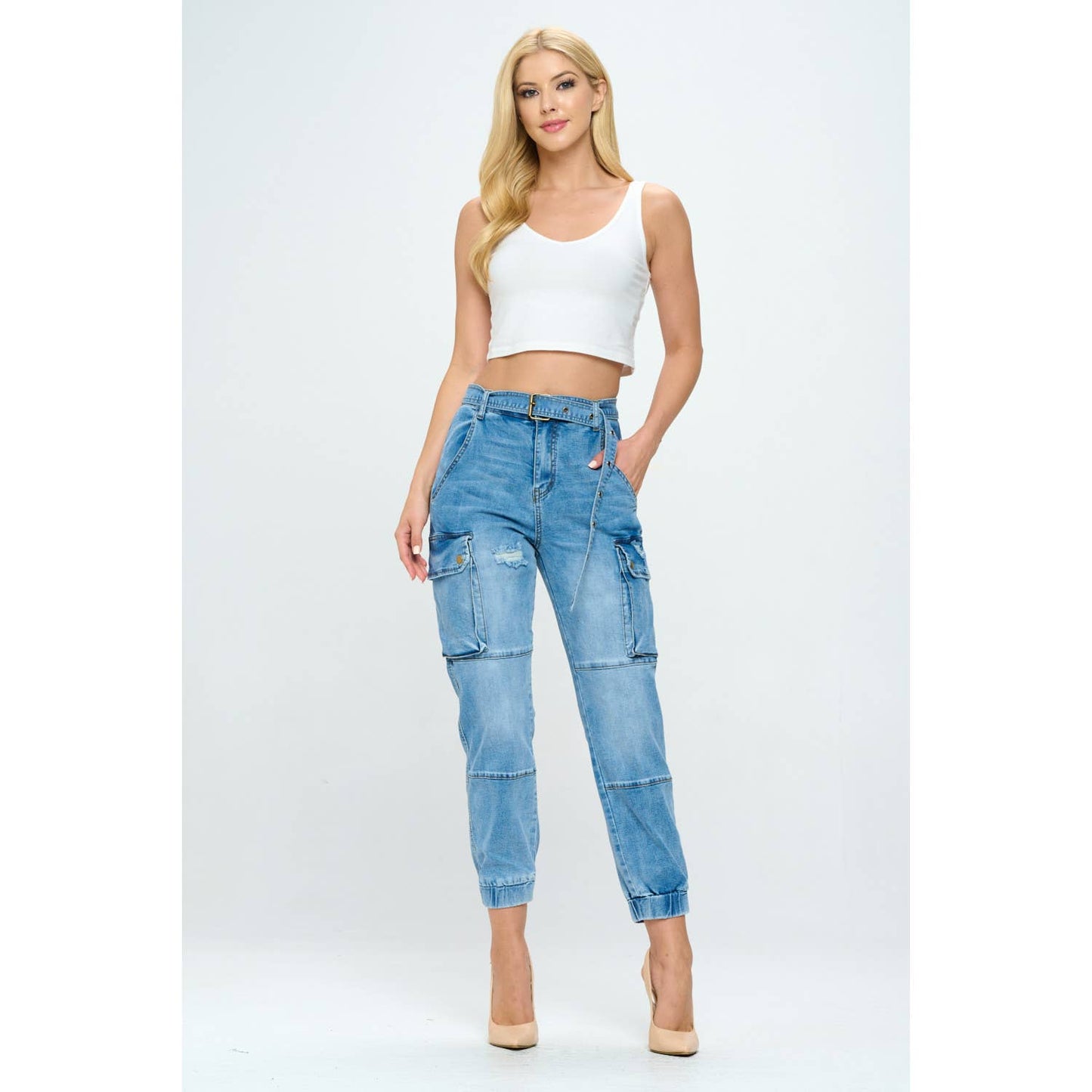 High Waist Cargo Jogger Jeans