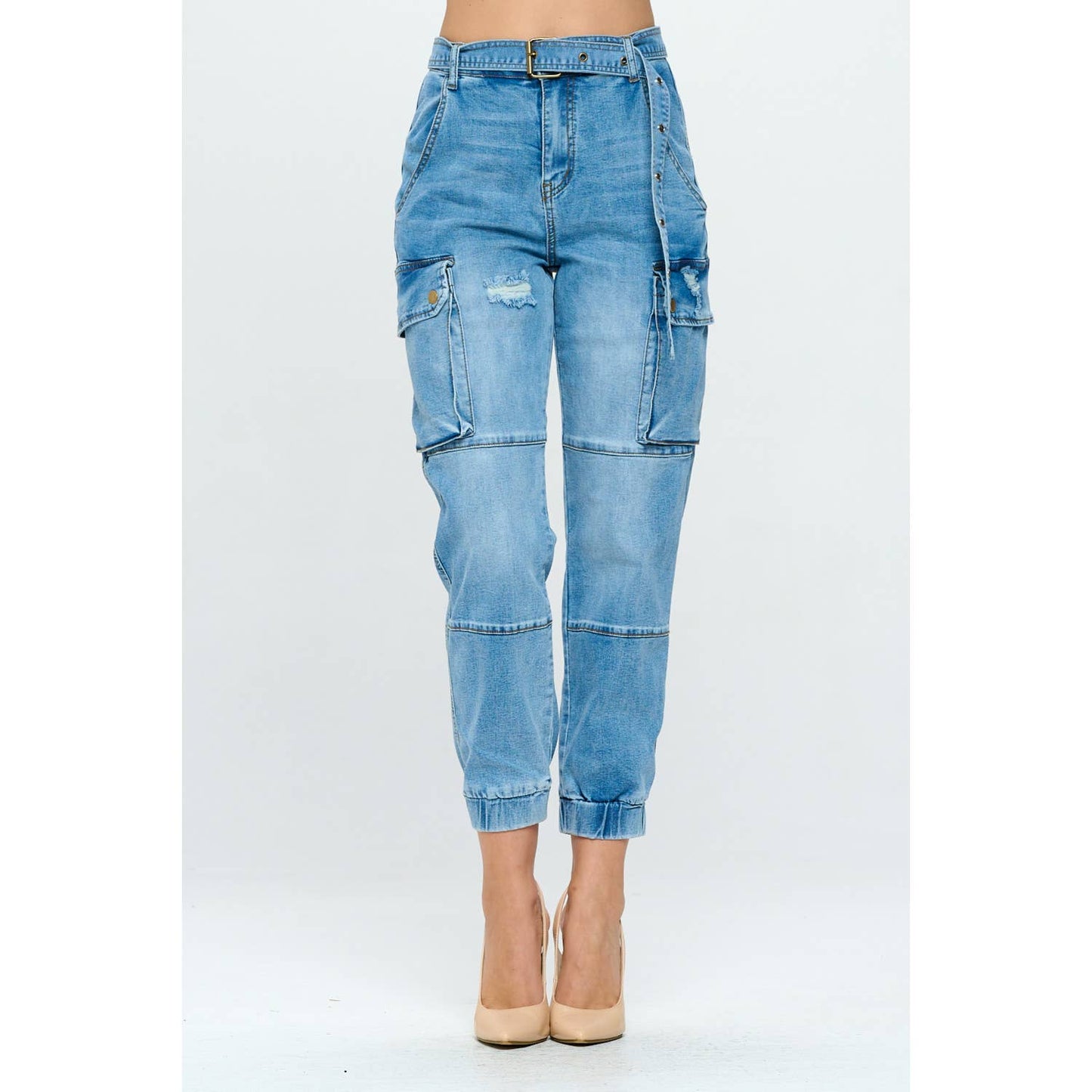 High Waist Cargo Jogger Jeans