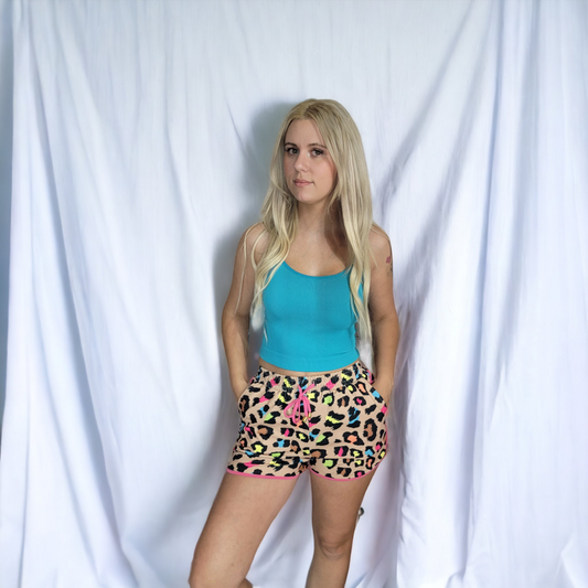 Splash of Color Leopard Drawstring Shorts
