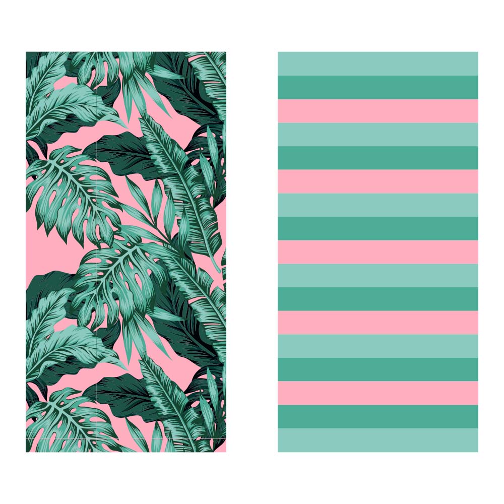 Tropical Leaves and Stripes Beach Towel Quick Dry