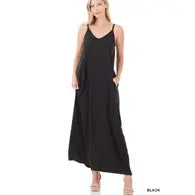 V-Neck Cami Maxi Dress With Side Pockets