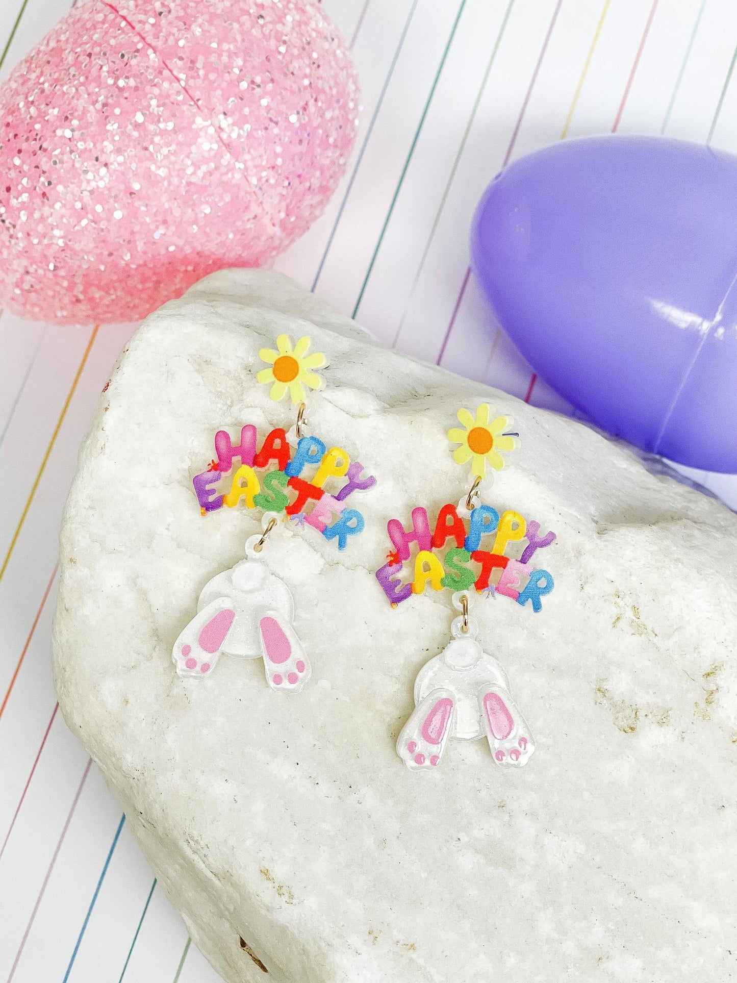 Happy Easter Bunny Tail Dangle Earrings
