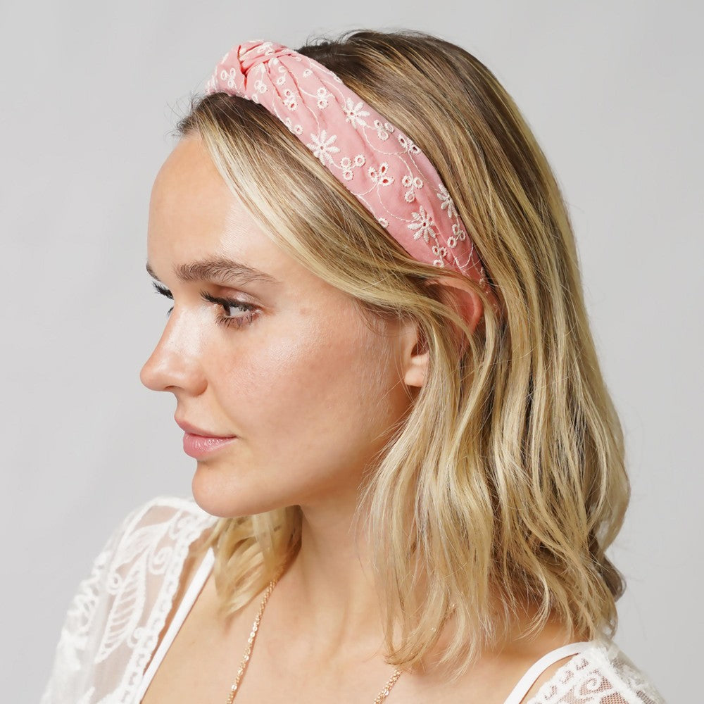 "Daisy Days" Embroidered Daisy Headband With Top Knot