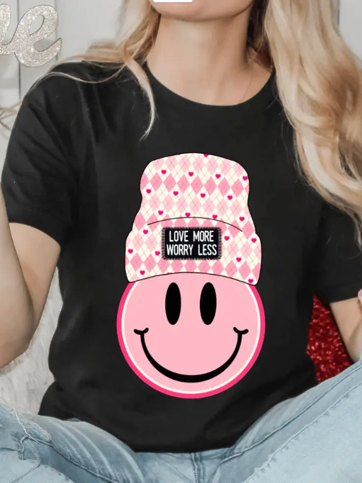 Smiley Face Love More Worry Less t-shirt