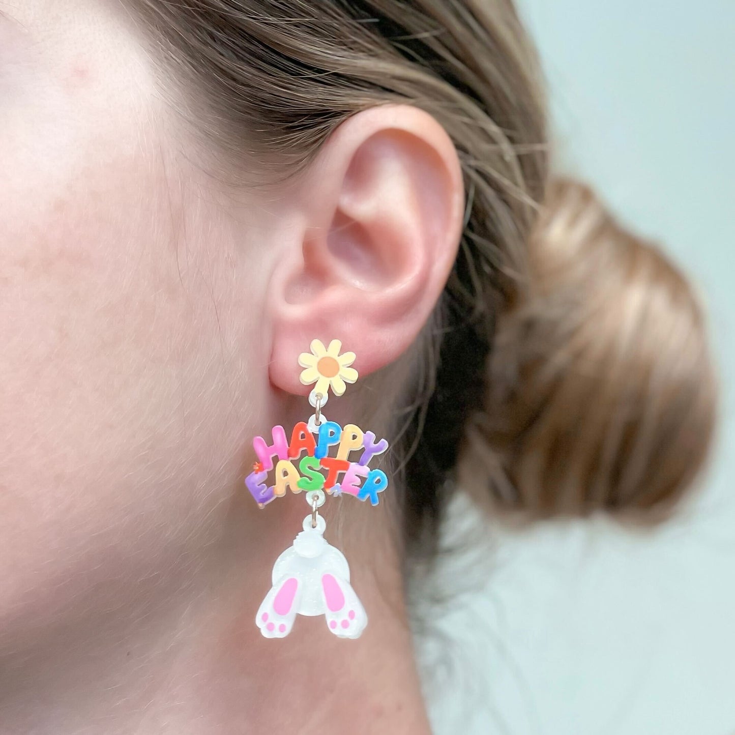 Happy Easter Bunny Tail Dangle Earrings