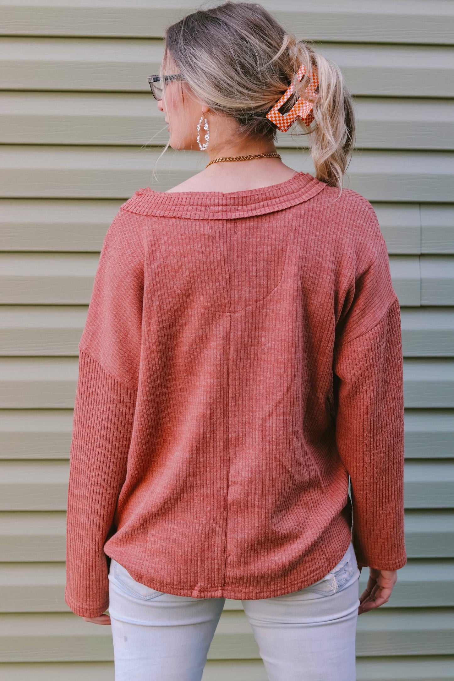 "Take Me Out or Let's Stay In" V-Neck Drop Shoulder Sweater