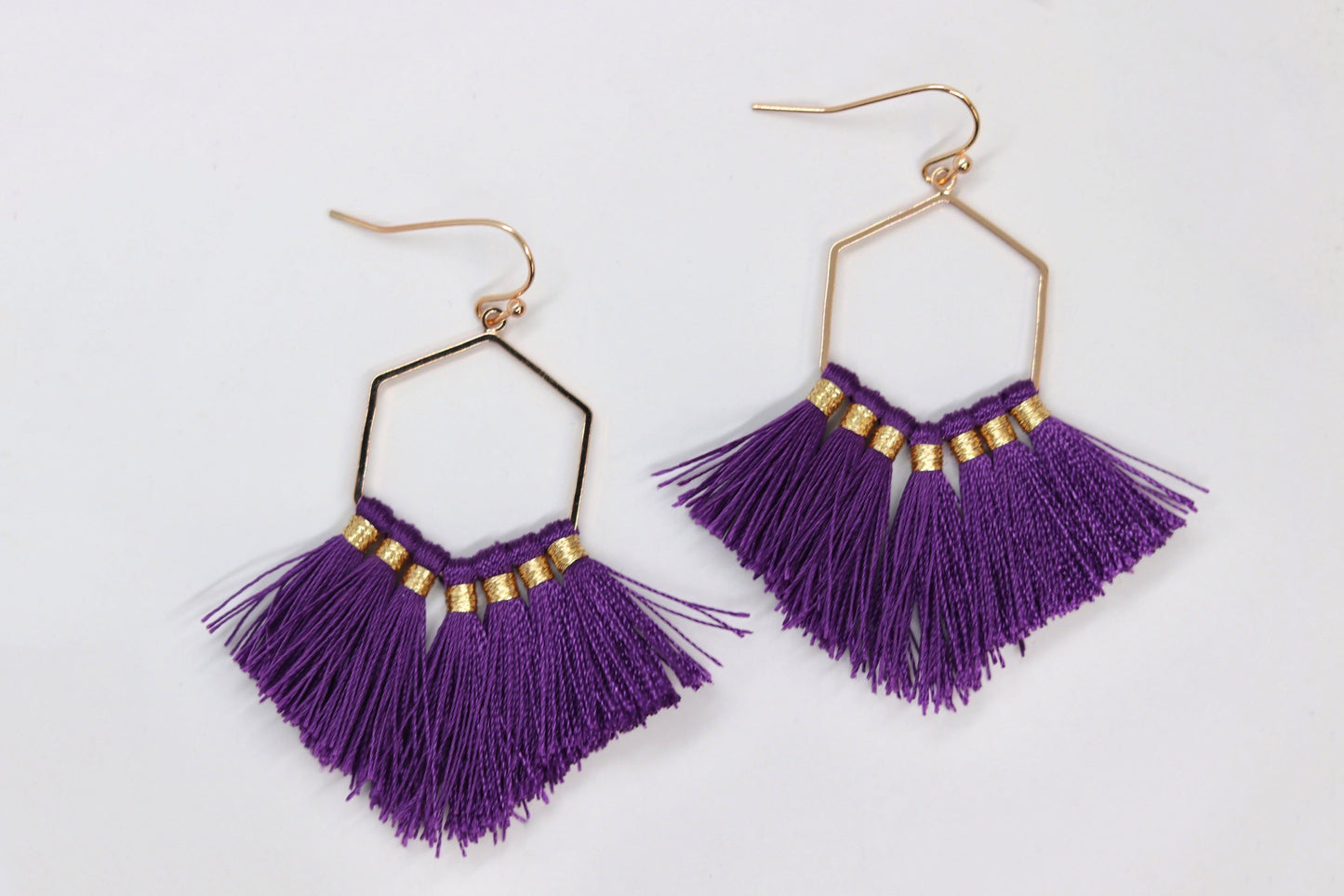 Purple Hexagonal Tassel Earrings