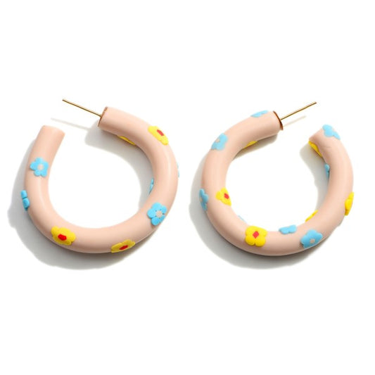 Floral Hoop Polymer Clay Earrings